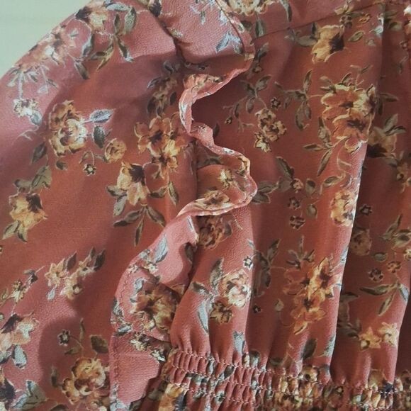 Pleione Womens Cottagecore Blouse Floral Long Sleeve Ruffle Praire Empire Large - Picture 9 of 14